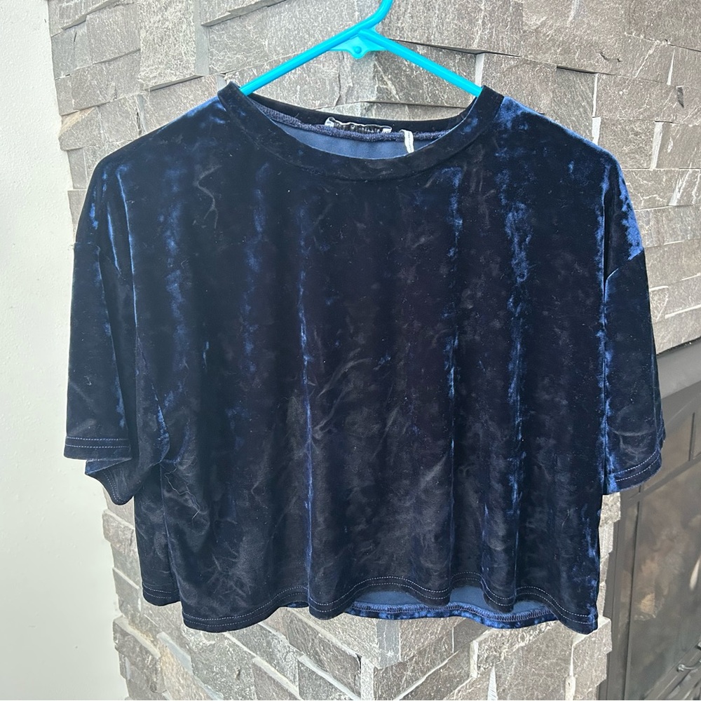 Urban Outfitters Midnight Blue Velvet Crop Top